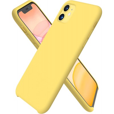 Husa iPhone 11, Silicon Catifelat cu Interior Microfibra, Galben